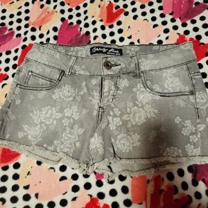 Gray shorts with detailed flowers